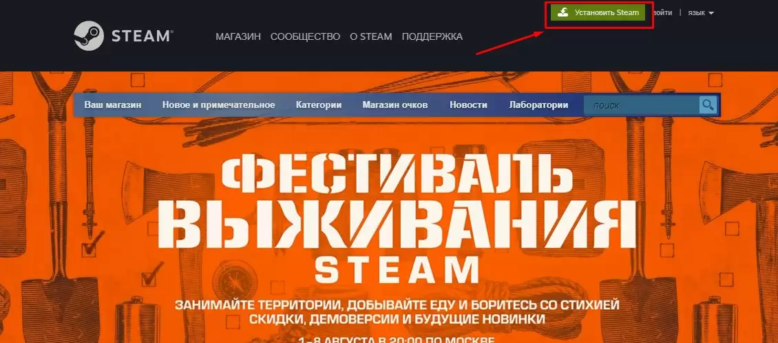 Нажмите "Установить Steam".