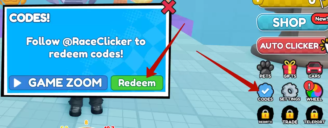 Как использовать коды в Race Clicker