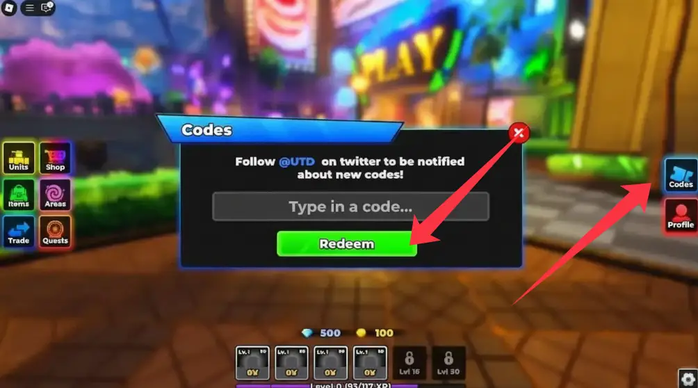 Куда вводить Universal Tower Defense коды?